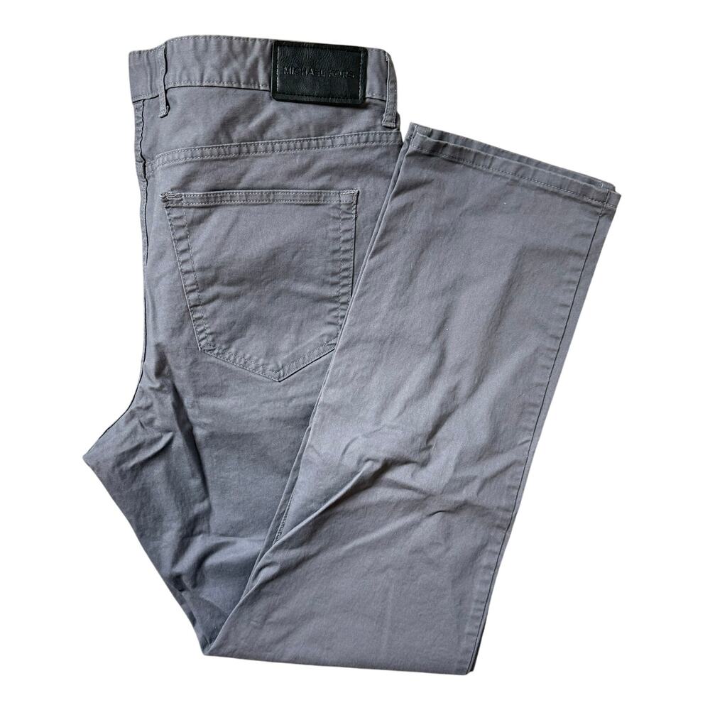 Michael Kors Parker Slim Fit Chino Modern Men 36/32 Gray Cotton Blend Trousers